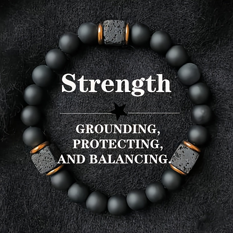 8mm Men's Bracelet Matte Black stone with Beads Bracelet Anti Anxiety Aroma Diffusion Bracelet for Son Dad Boyfriend Birthday Co-worker Gift Holiday Christmas Gift Men Fashion Jewelry Gift Elastic Adjustable