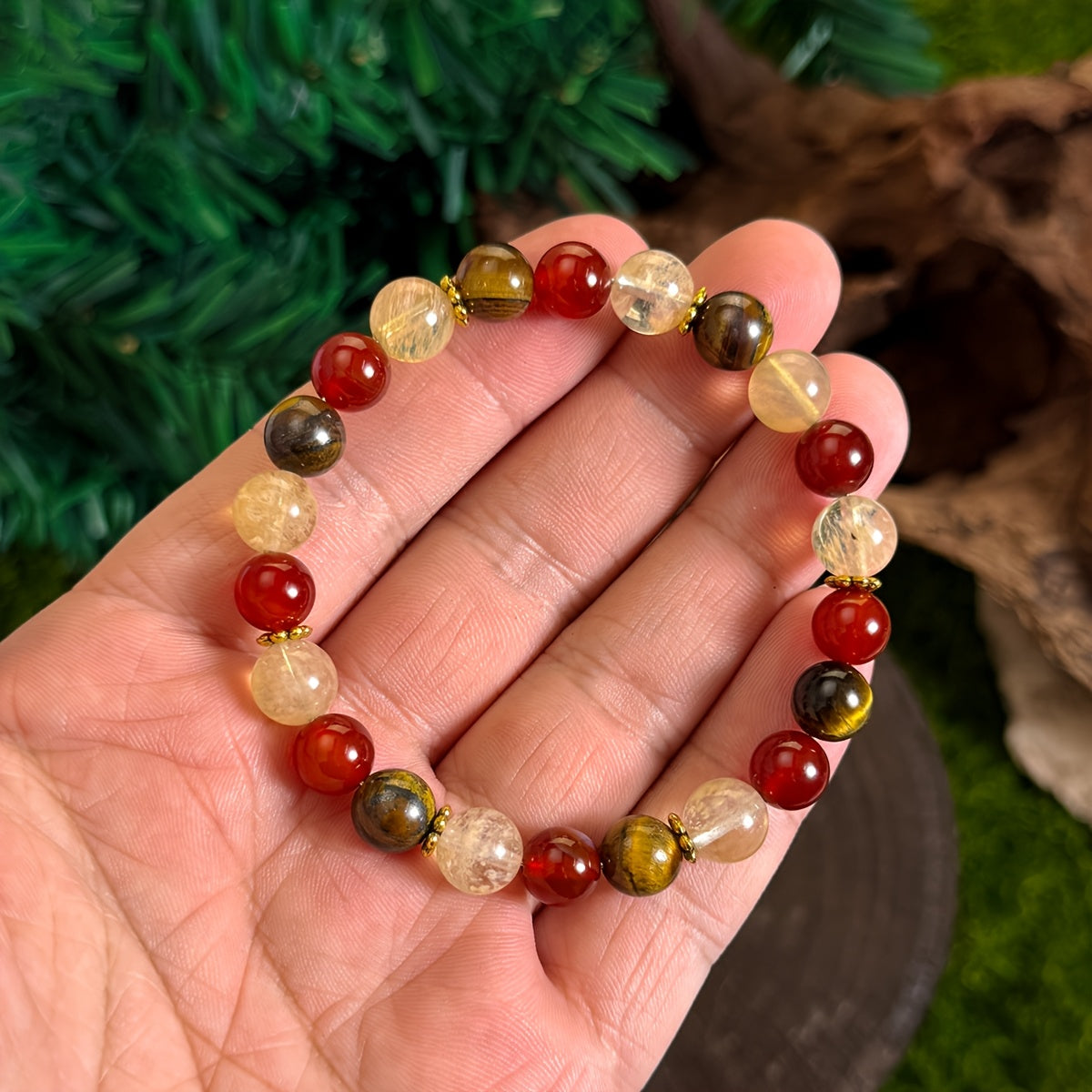 Jewelry Gift for Men and Women - Natural Crystal Red Agate Bracelet with Tiger Eye Stone& Bohemian Colorblock Beaded Crystal Bracelet Wealth bracelet