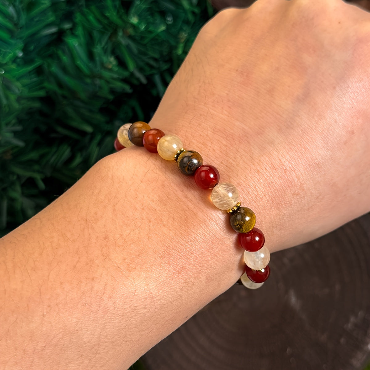 Jewelry Gift for Men and Women - Natural Crystal Red Agate Bracelet with Tiger Eye Stone& Bohemian Colorblock Beaded Crystal Bracelet Wealth bracelet