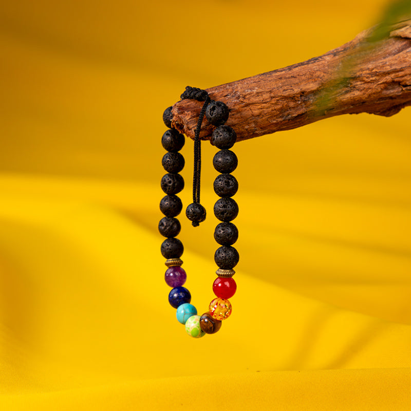 "Lava Stone Chakra Bracelet: Stability and Protection for Balance Seekers"