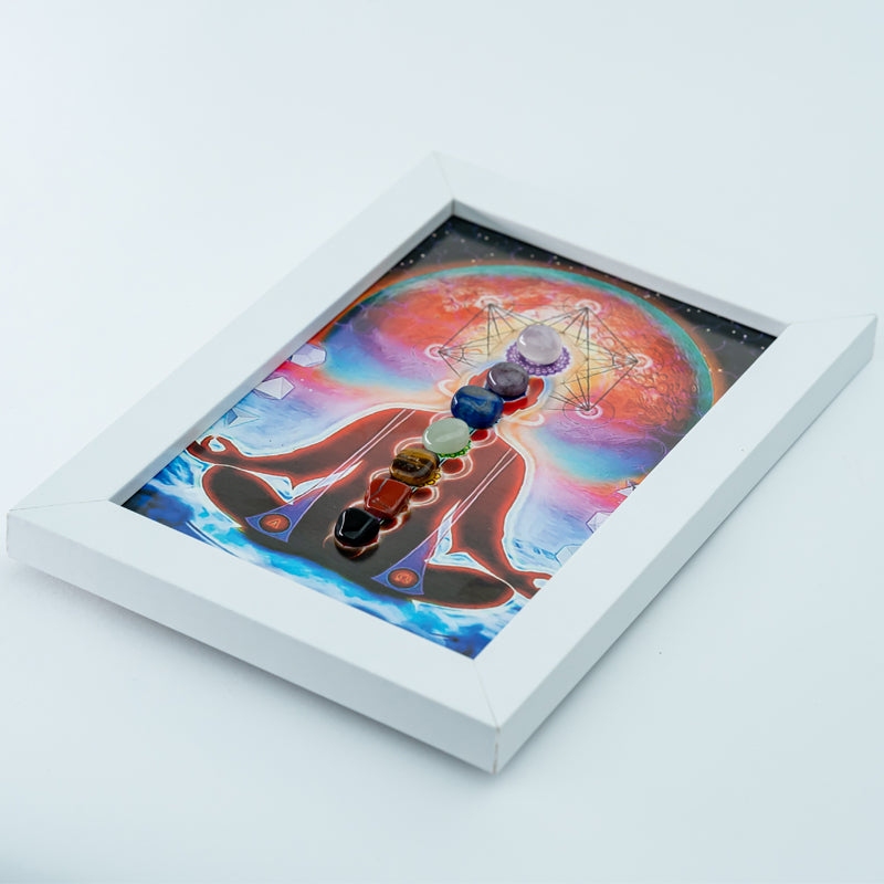 "Divine Formation: Chakra Frame with Prayer Theme"