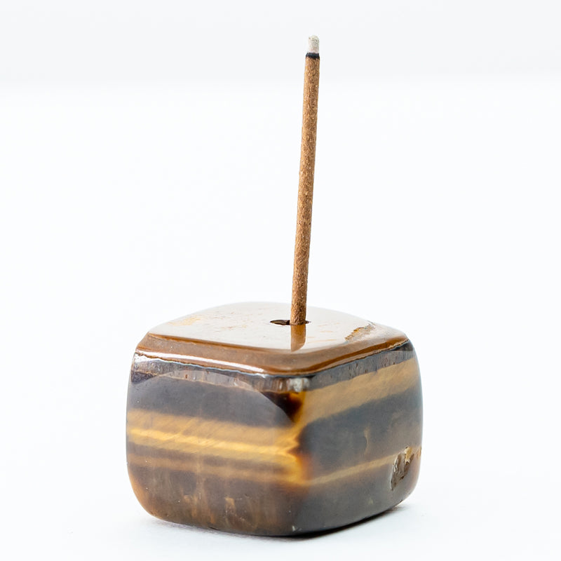 "Elemental Elegance: Red Obsidian, Tiger's Eye, and Lapis Lazuli Cube Incense Burners"