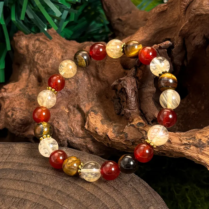 Jewelry Gift for Men and Women - Natural Crystal Red Agate Bracelet with Tiger Eye Stone& Bohemian Colorblock Beaded Crystal Bracelet Wealth bracelet
