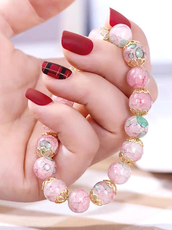 Colorful Cracked Glass Beaded Bracelet, Elegant Elastic Hand Jewelry for Women & Girls, Fashion Accessories for Party, Daily Decor, Jewelry Gift