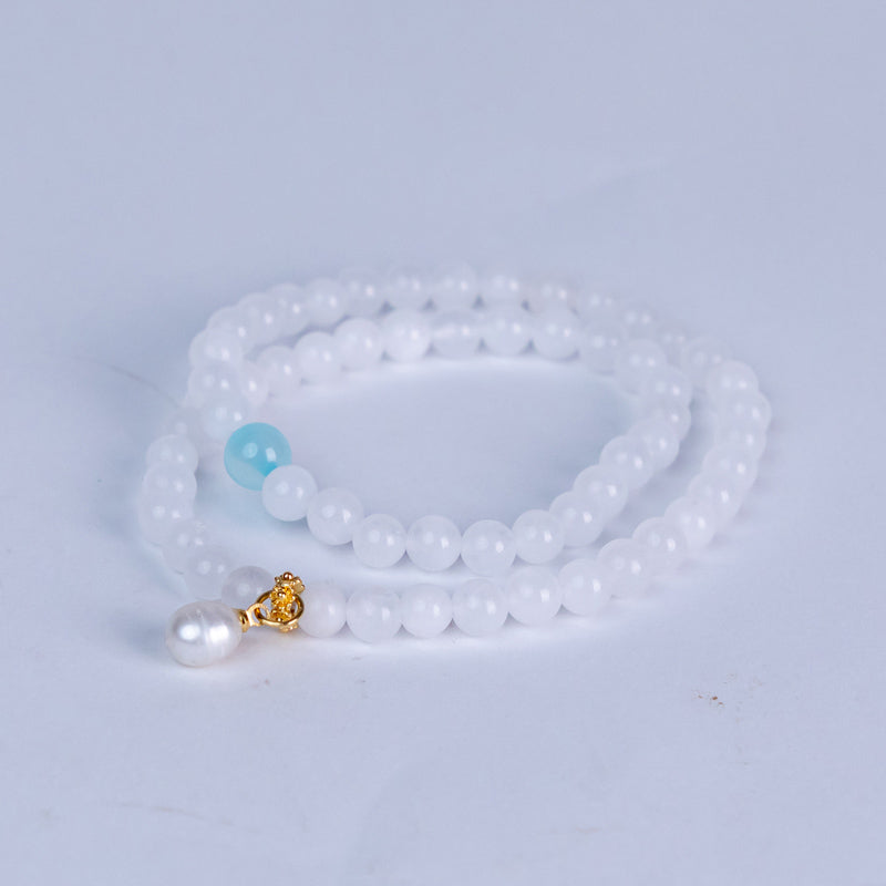 Dual Radiance: Clear Quartz and Blue Chalcedony Bracelet