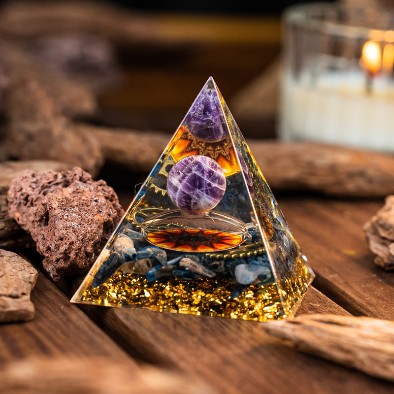 "Harmonizing Tranquility: The Resin Amethyst Pyramid Car Ornament"