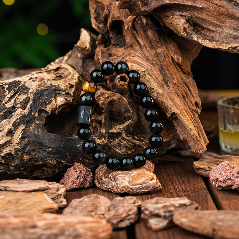 "Harmonizing Energies: The Black Obsidian Zodiac Bracelet"