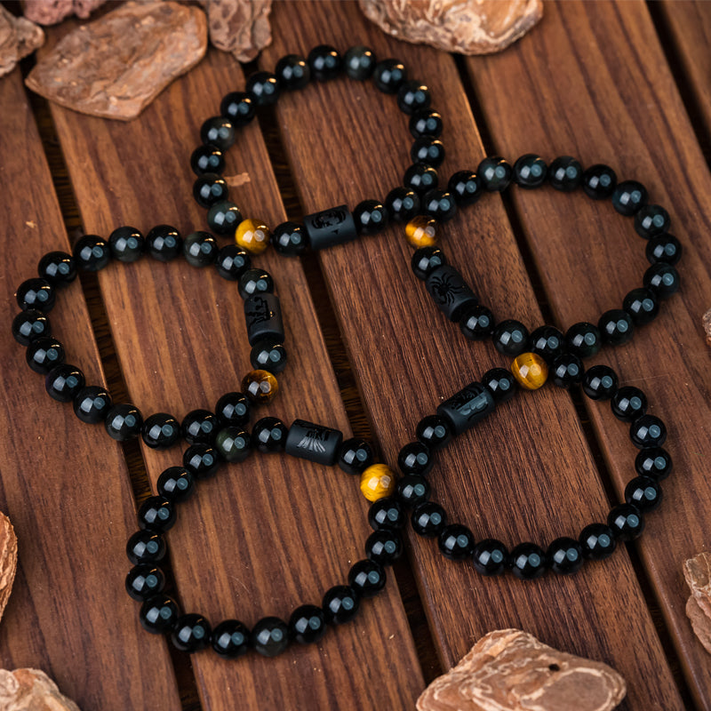 "Harmonizing Energies: The Black Obsidian Zodiac Bracelet"