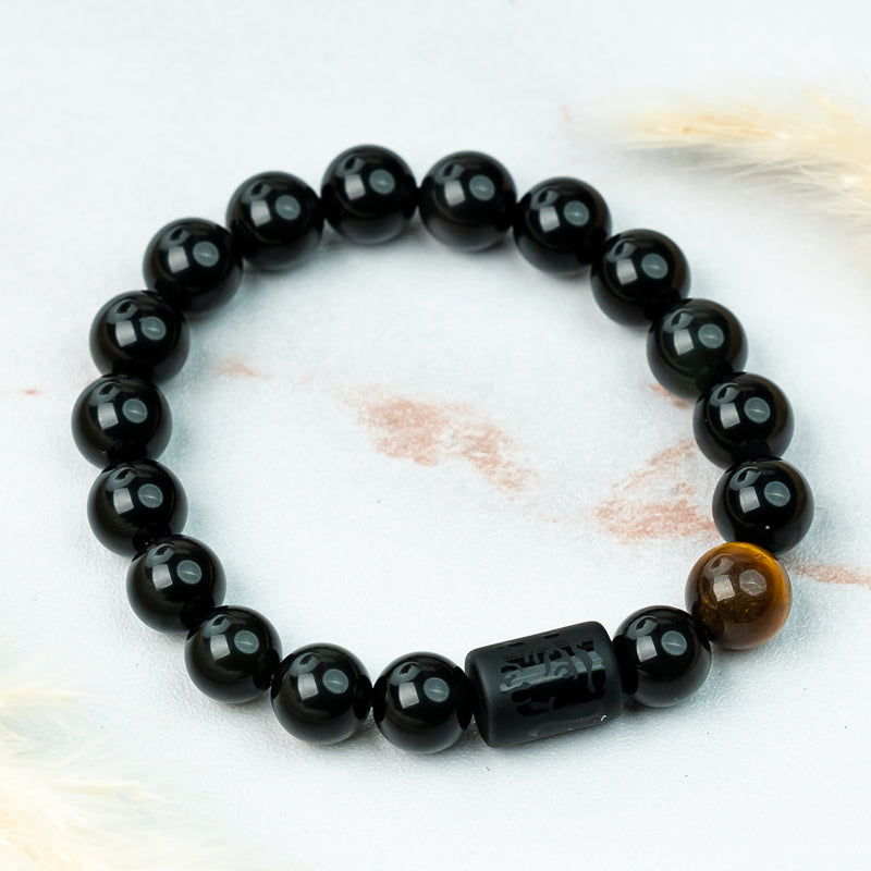 "Harmonizing Energies: The Black Obsidian Zodiac Bracelet"