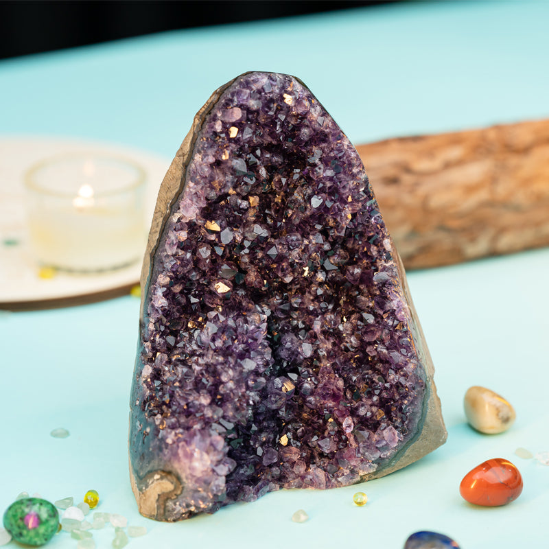 "Mystic Radiance: The Enchanting Allure of an Amethyst Raw Stone Decor Piece"