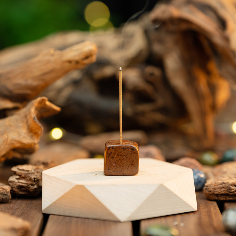 "Elemental Elegance: Red Obsidian, Tiger's Eye, and Lapis Lazuli Cube Incense Burners"