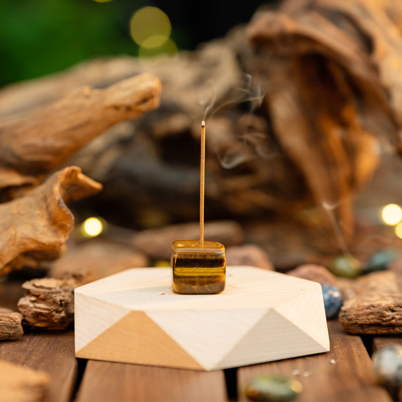 "Elemental Elegance: Red Obsidian, Tiger's Eye, and Lapis Lazuli Cube Incense Burners"