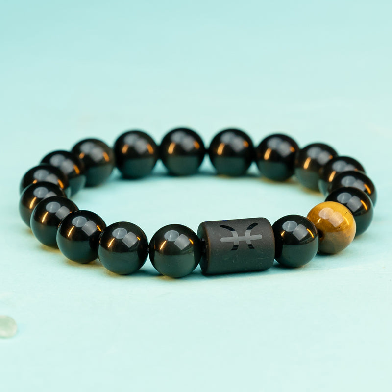 "Harmonizing Energies: The Black Obsidian Zodiac Bracelet"