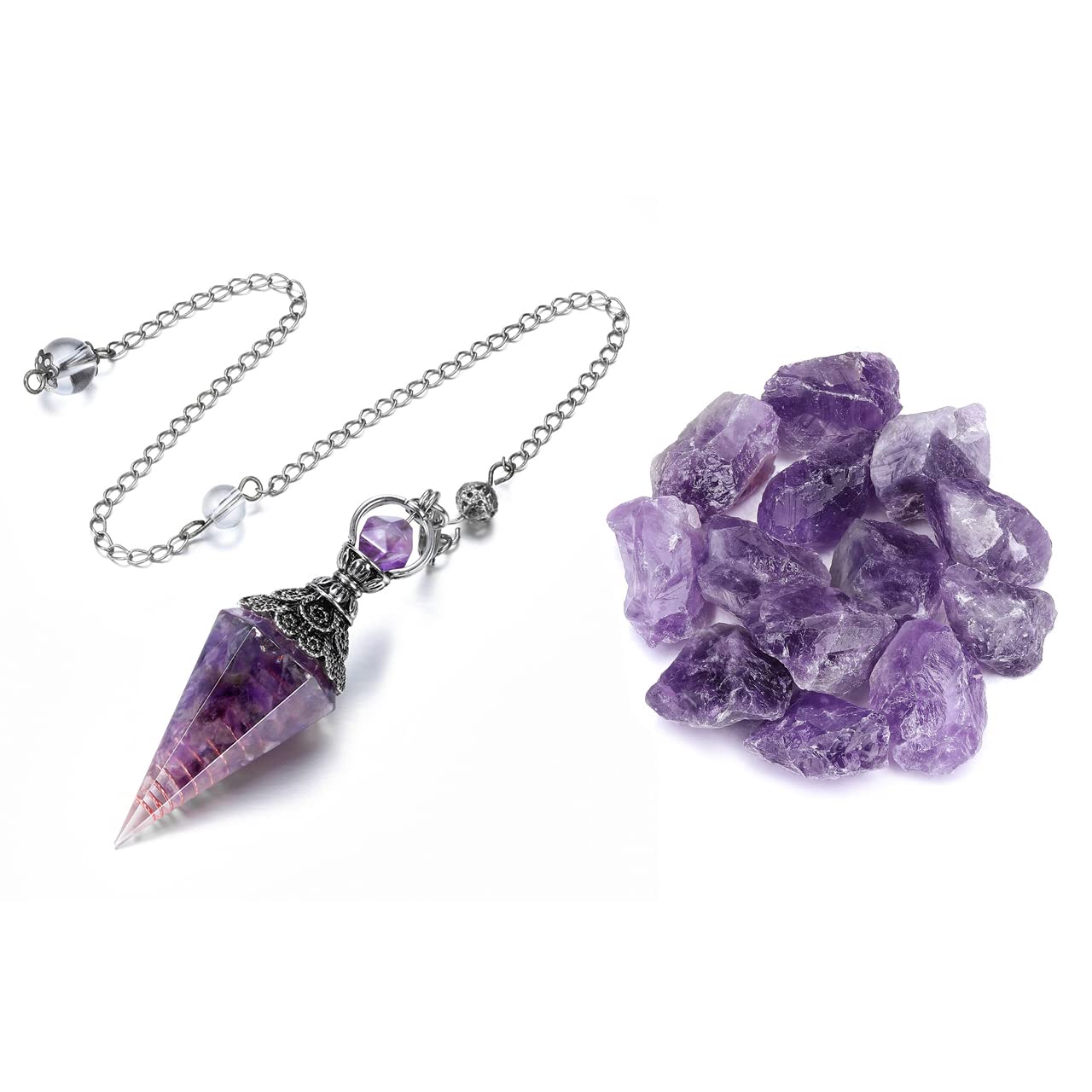 Vintage Style Colorful Crystal Pendulum,Amethyst Gemstone Resin Spiritual Pendulum Accessory, Retro Natural Crystal Pendant for Home Office Dormitory