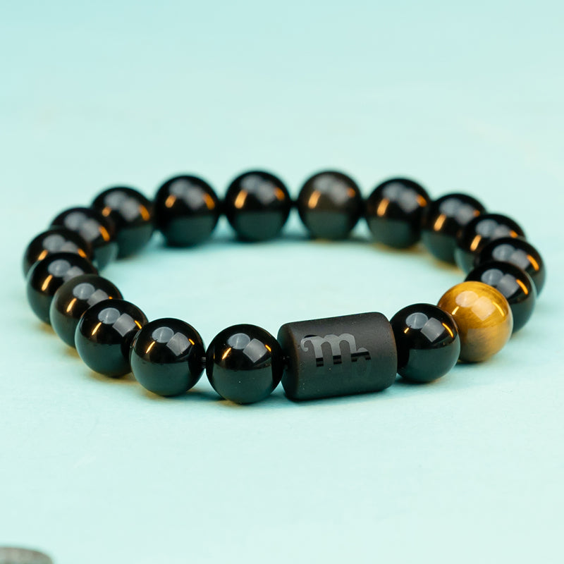 "Harmonizing Energies: The Black Obsidian Zodiac Bracelet"