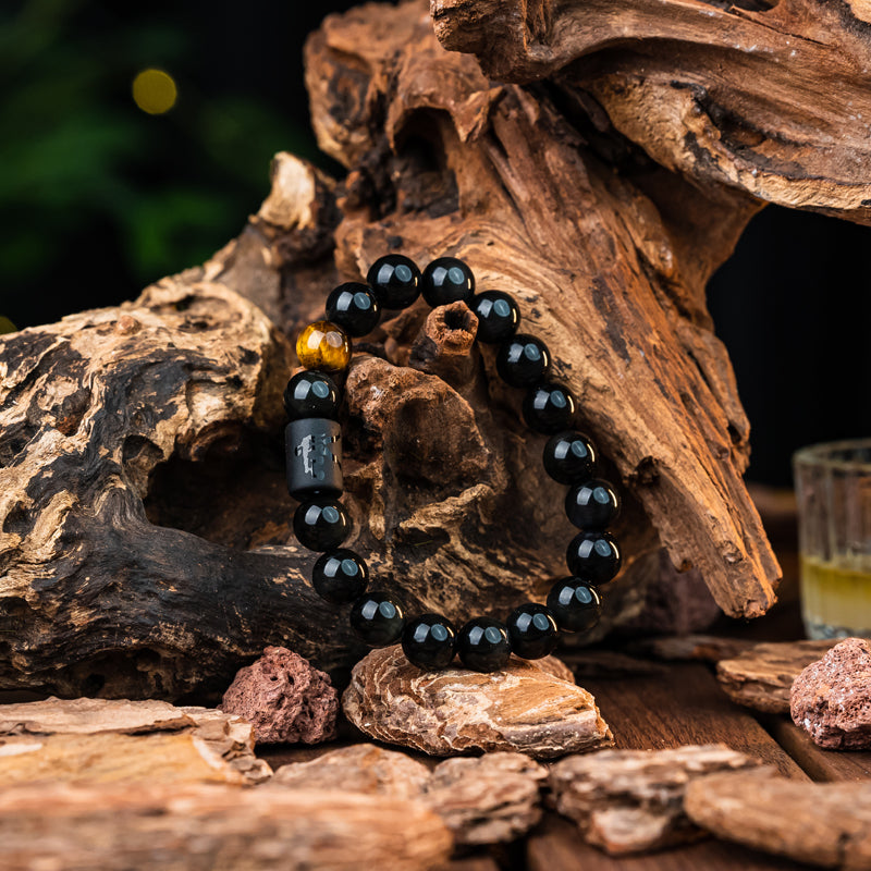 "Harmonizing Energies: The Black Obsidian Zodiac Bracelet"