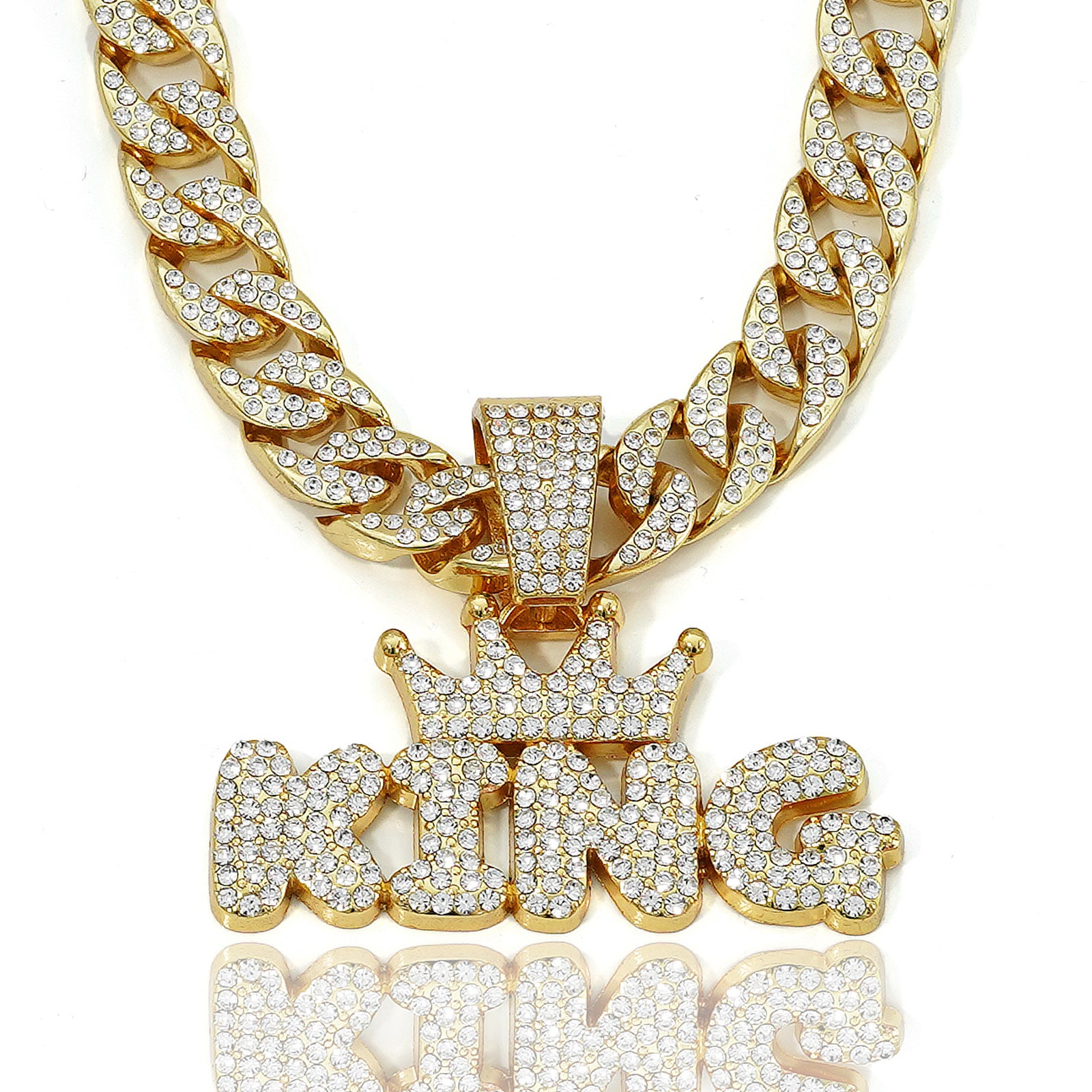 Men's Hip Hop Punk Crown KING Pendant 60CM Cuban Necklace with Rhinestones,Fashion Jewelry for Adults