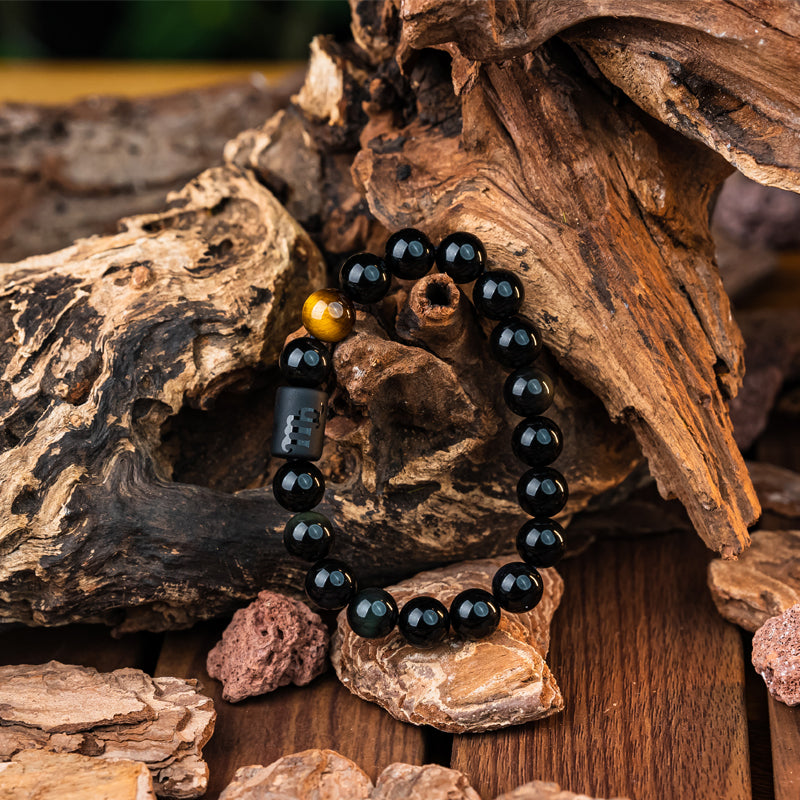 "Harmonizing Energies: The Black Obsidian Zodiac Bracelet"