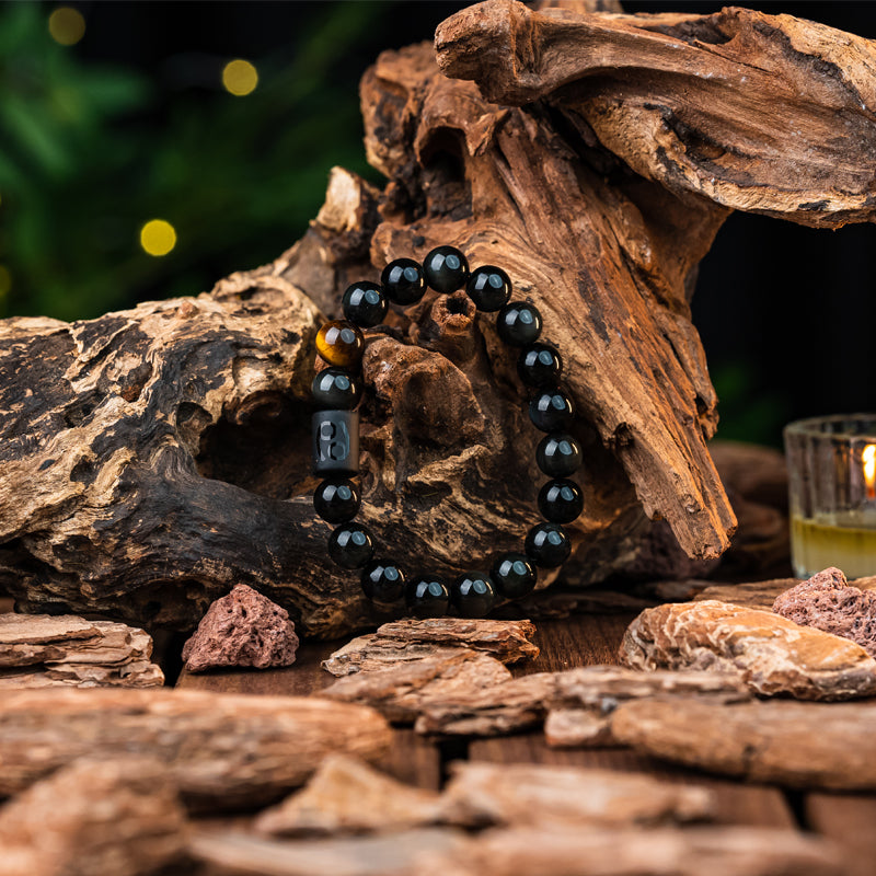 "Harmonizing Energies: The Black Obsidian Zodiac Bracelet"