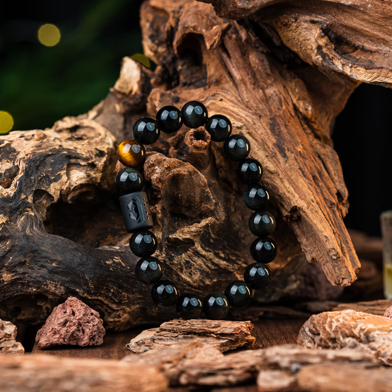 "Harmonizing Energies: The Black Obsidian Zodiac Bracelet"