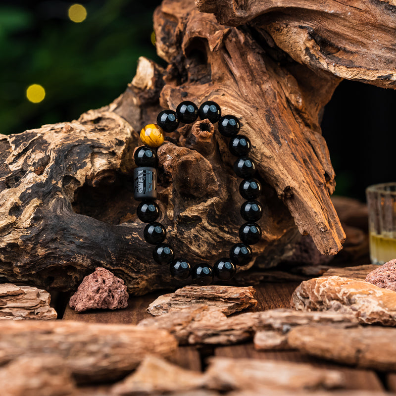 "Harmonizing Energies: The Black Obsidian Zodiac Bracelet"