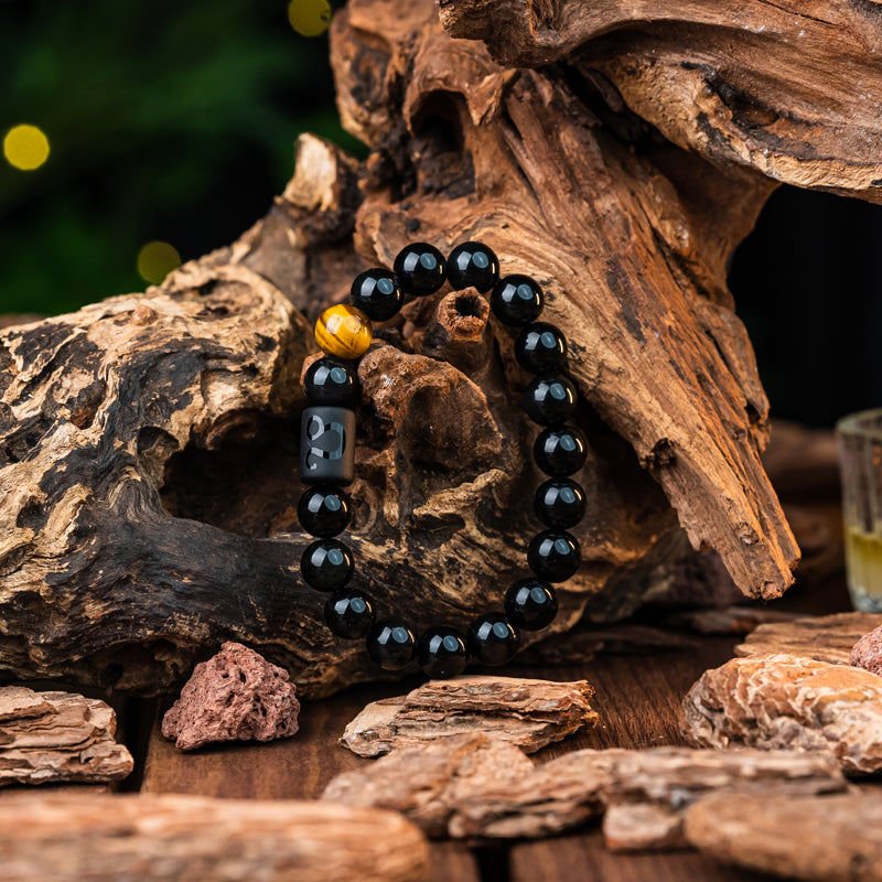 "Harmonizing Energies: The Black Obsidian Zodiac Bracelet"