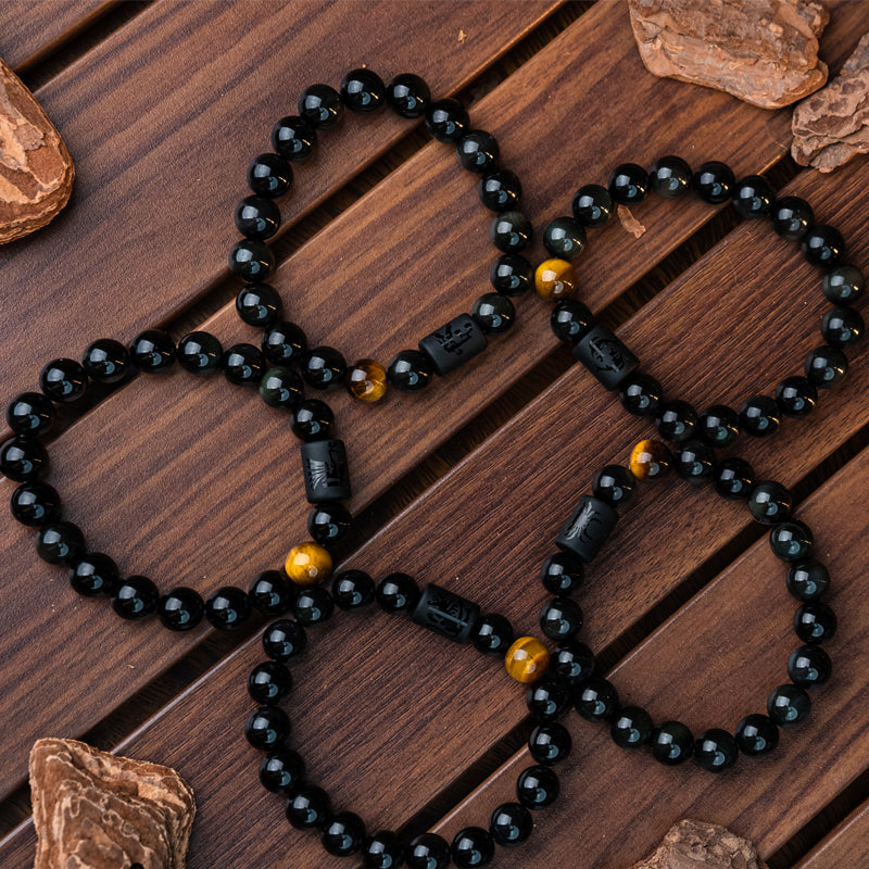 "Harmonizing Energies: The Black Obsidian Zodiac Bracelet"