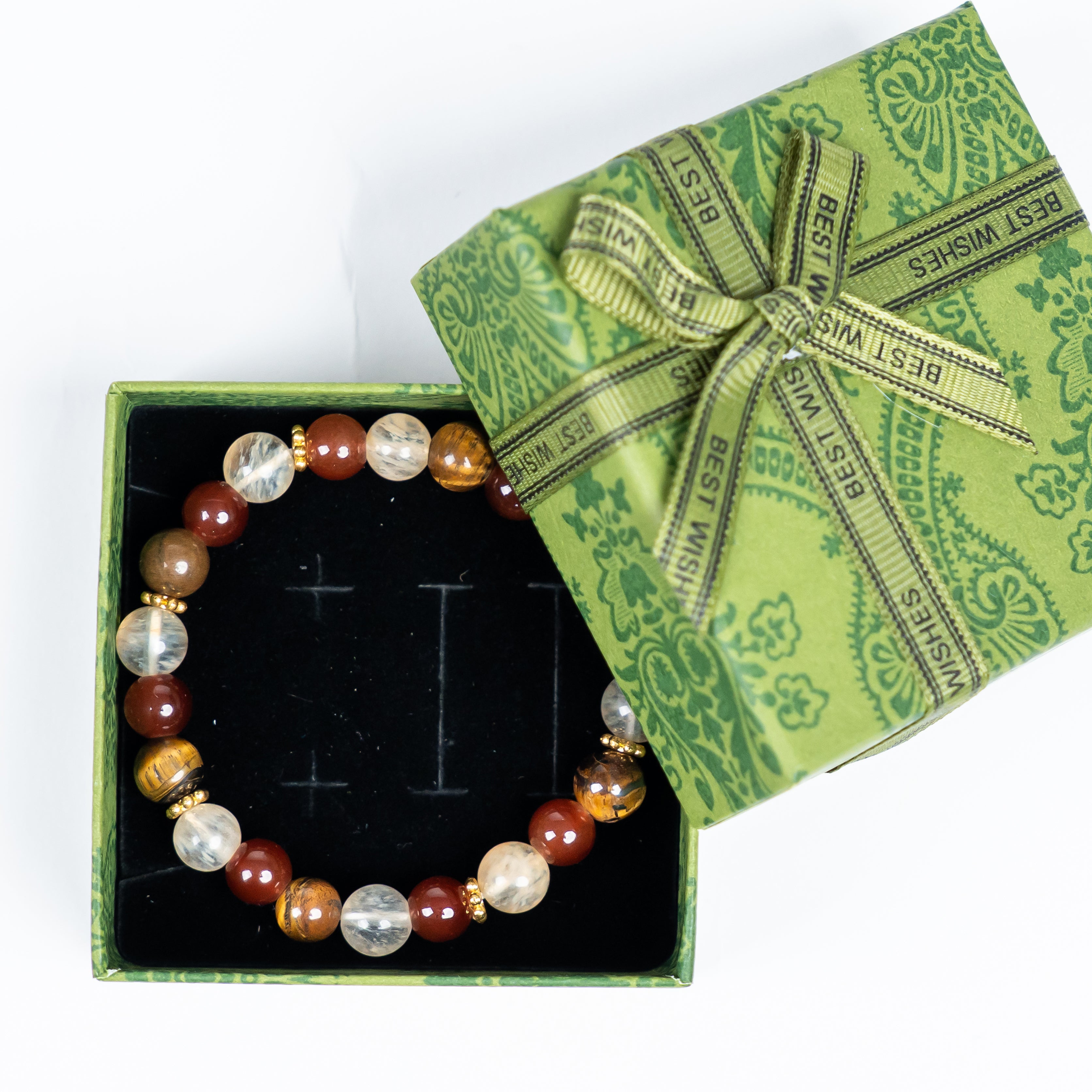 Jewelry Gift for Men and Women - Natural Crystal Red Agate Bracelet with Tiger Eye Stone& Bohemian Colorblock Beaded Crystal Bracelet Wealth bracelet