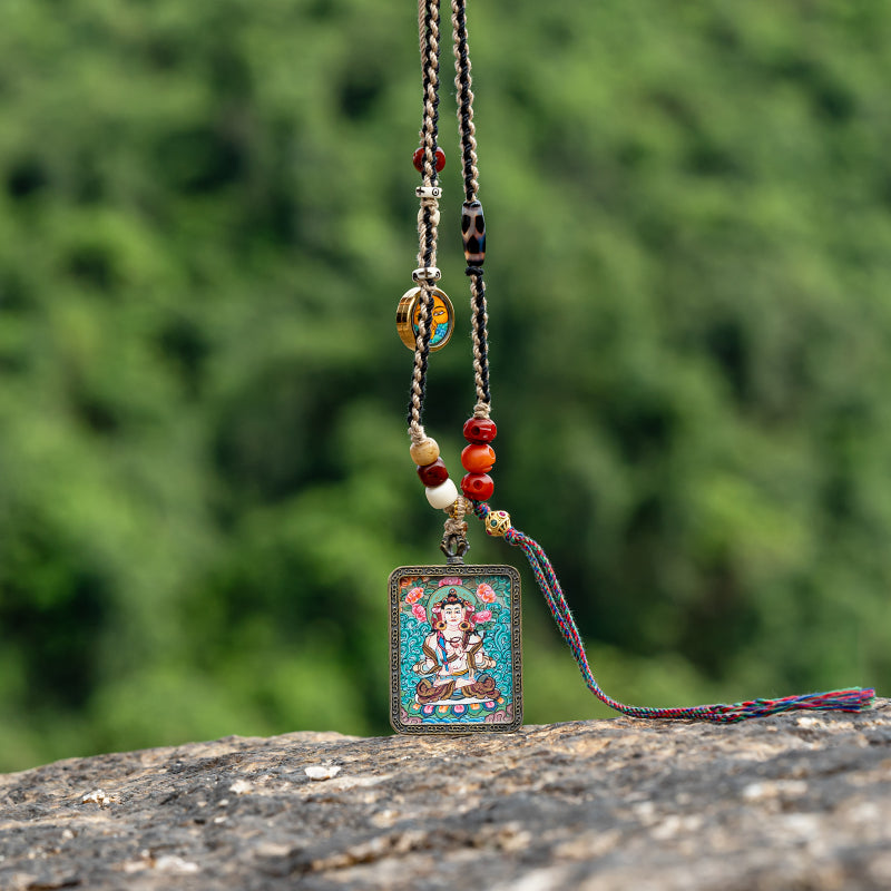 "Divine Tapestry: The Exquisite Thangka Amulet Pendant"