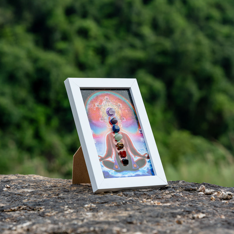 "Divine Formation: Chakra Frame with Prayer Theme"