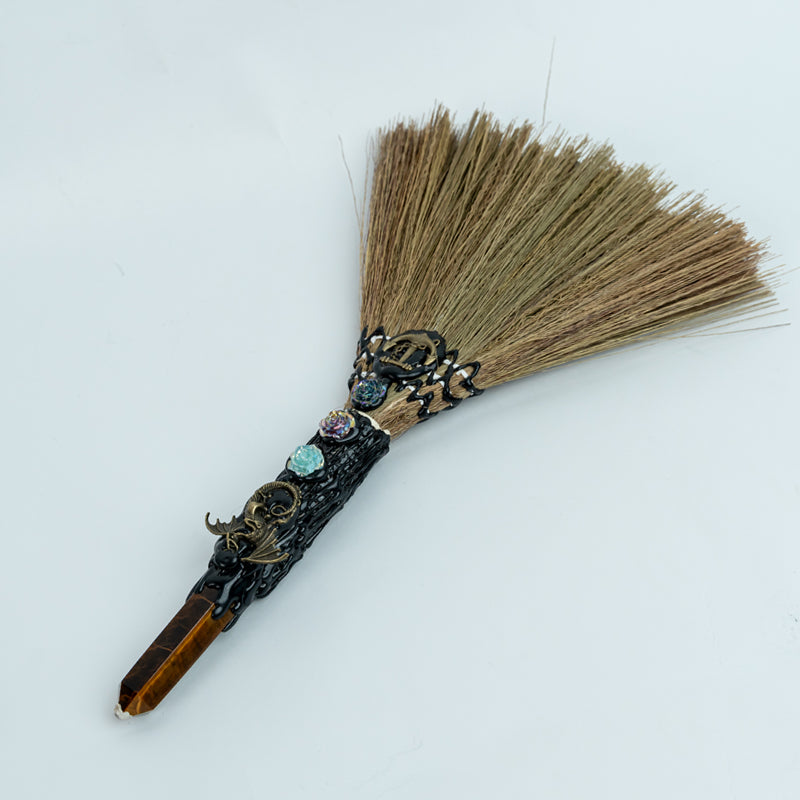 Tiger's Eye Crystal Broom - The Grounding Guidance of Focused Intention