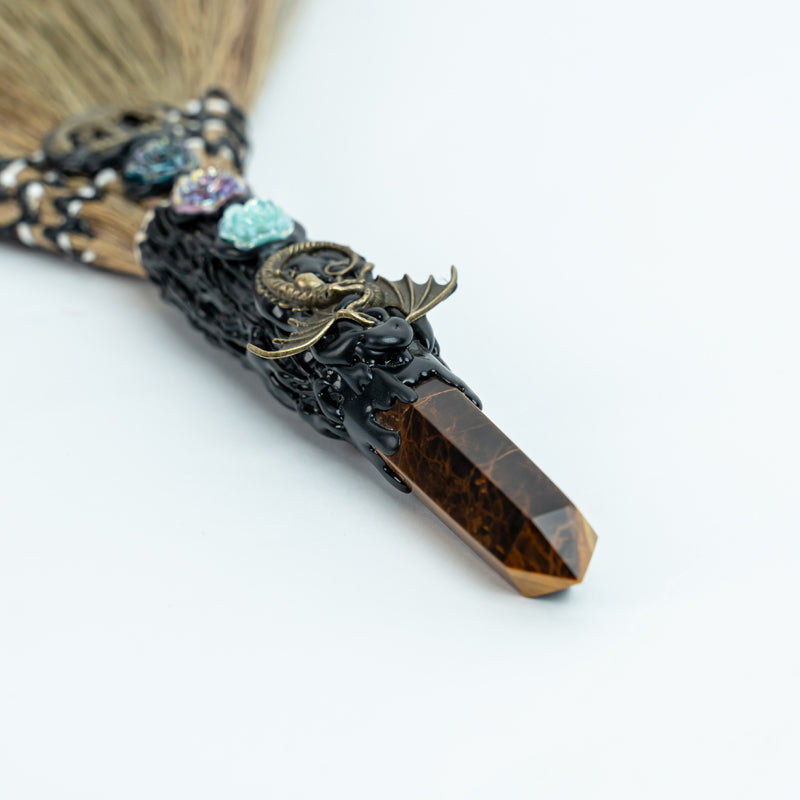 Tiger's Eye Crystal Broom - The Grounding Guidance of Focused Intention